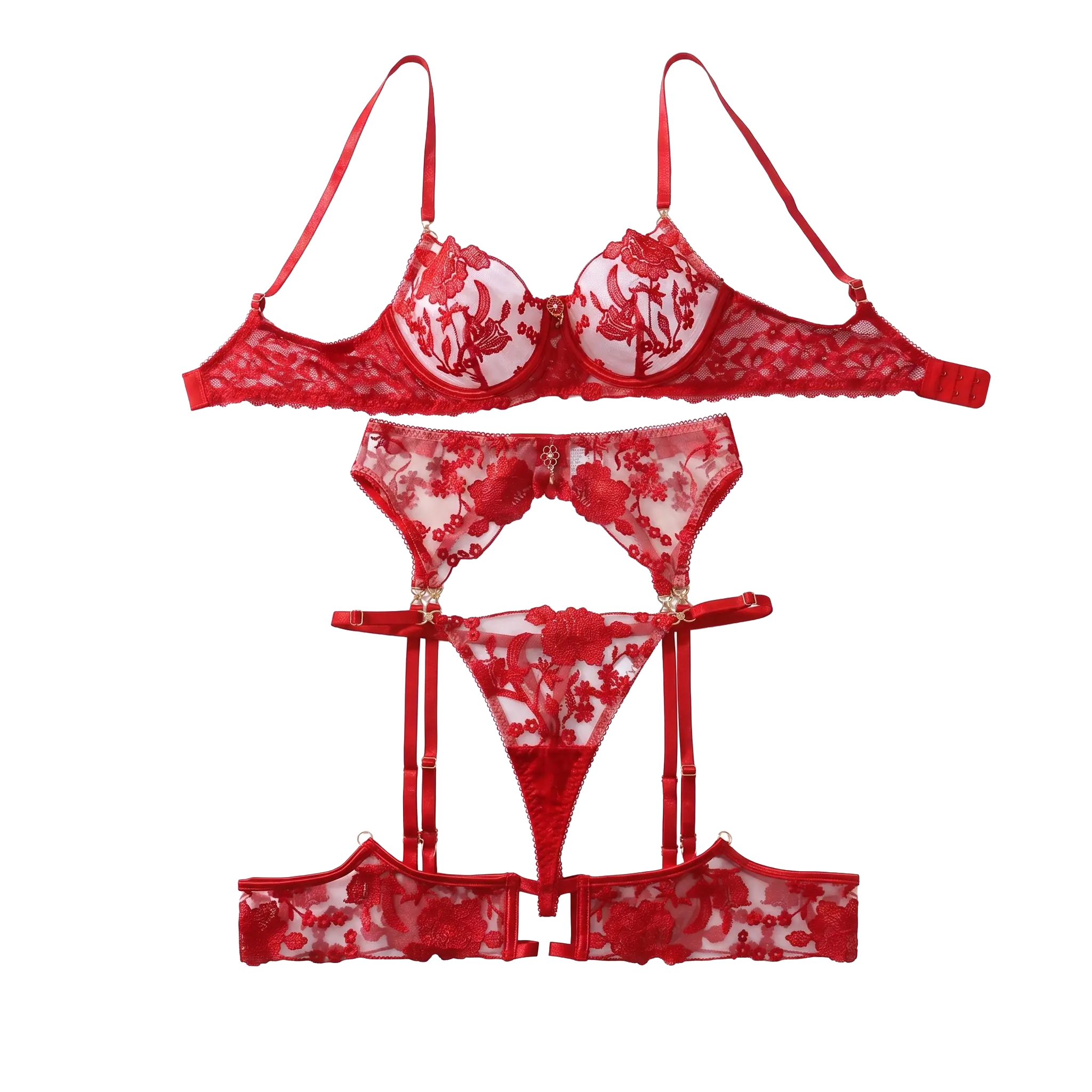 Crimson Floral Lace Set